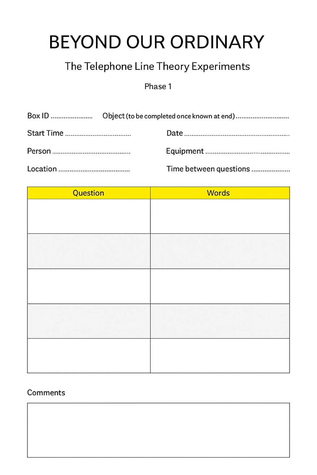 Telephone Line Theory Experiment Form